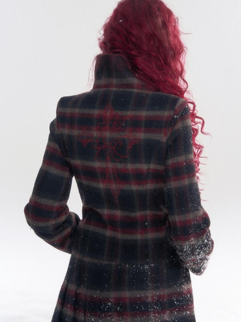 FinderMond FM Plaid Embroidered Wool Blend Women&