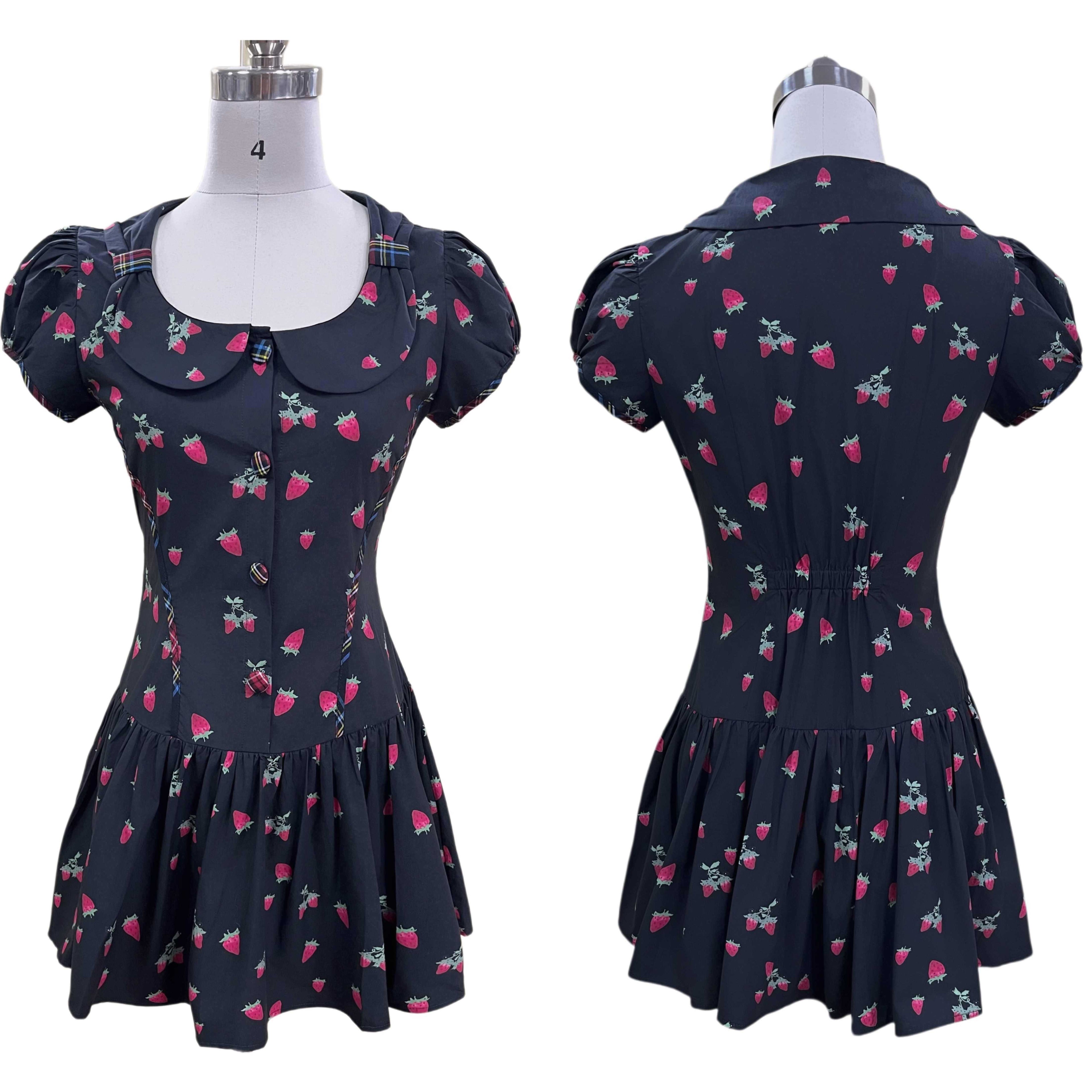 FinderMond_FM_Retro_Strawberry_Print_Bow_Doll_Collar_Women&