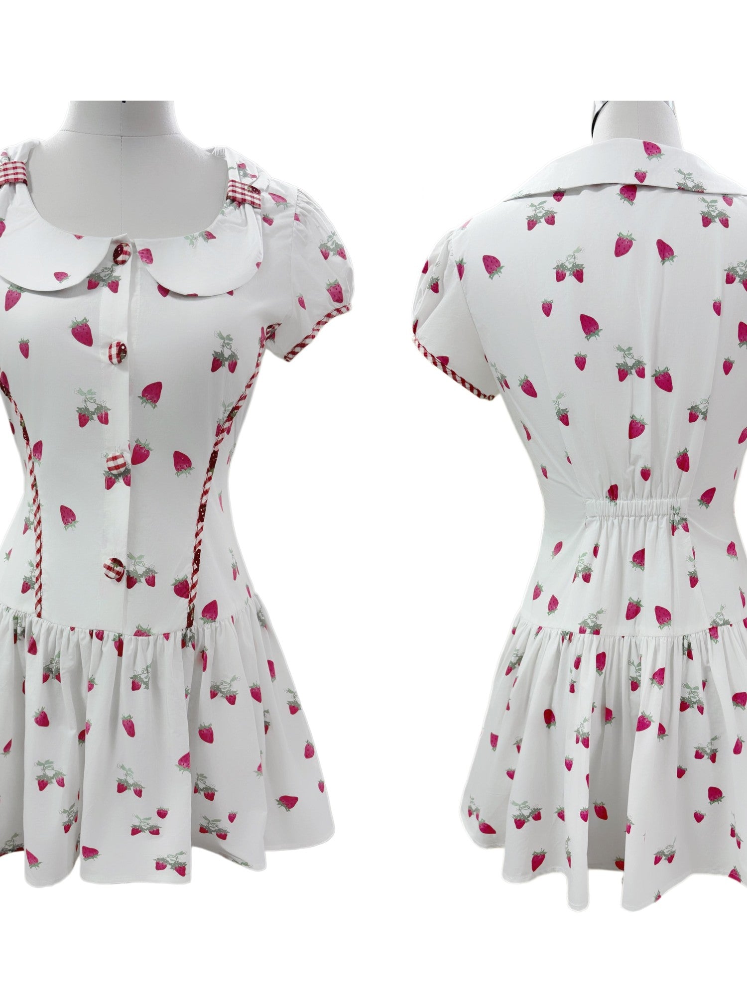 FinderMond FM Retro Strawberry Print Bow Doll Collar Women&