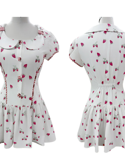FinderMond FM Retro Strawberry Print Bow Doll Collar Women&