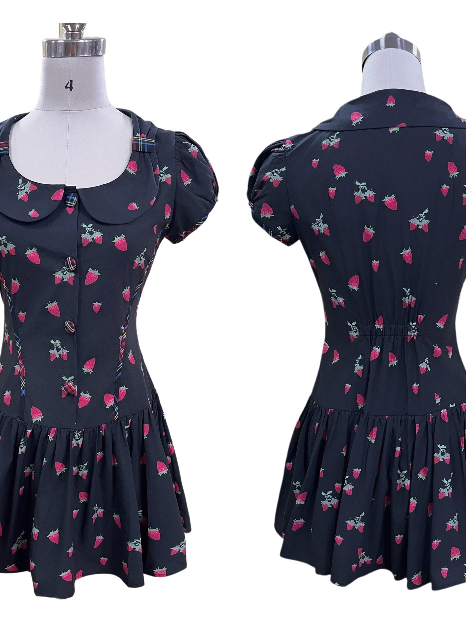 FinderMond FM Retro Strawberry Print Bow Doll Collar Women&