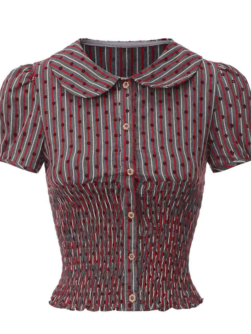 FinderMond FM Striped Flocked Floral Ruched Women&