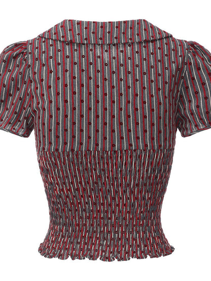 FinderMond FM Striped Flocked Floral Ruched Women&
