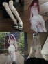 FinderMond FM White Spliced Cross Patchwork Sheer Midcalf Mesh Women&