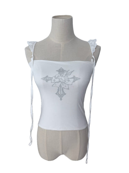 FinderMond_FM_Winged_Cross_Angel_Print_Cap_Flutter_Sleeve_Strap_Women&