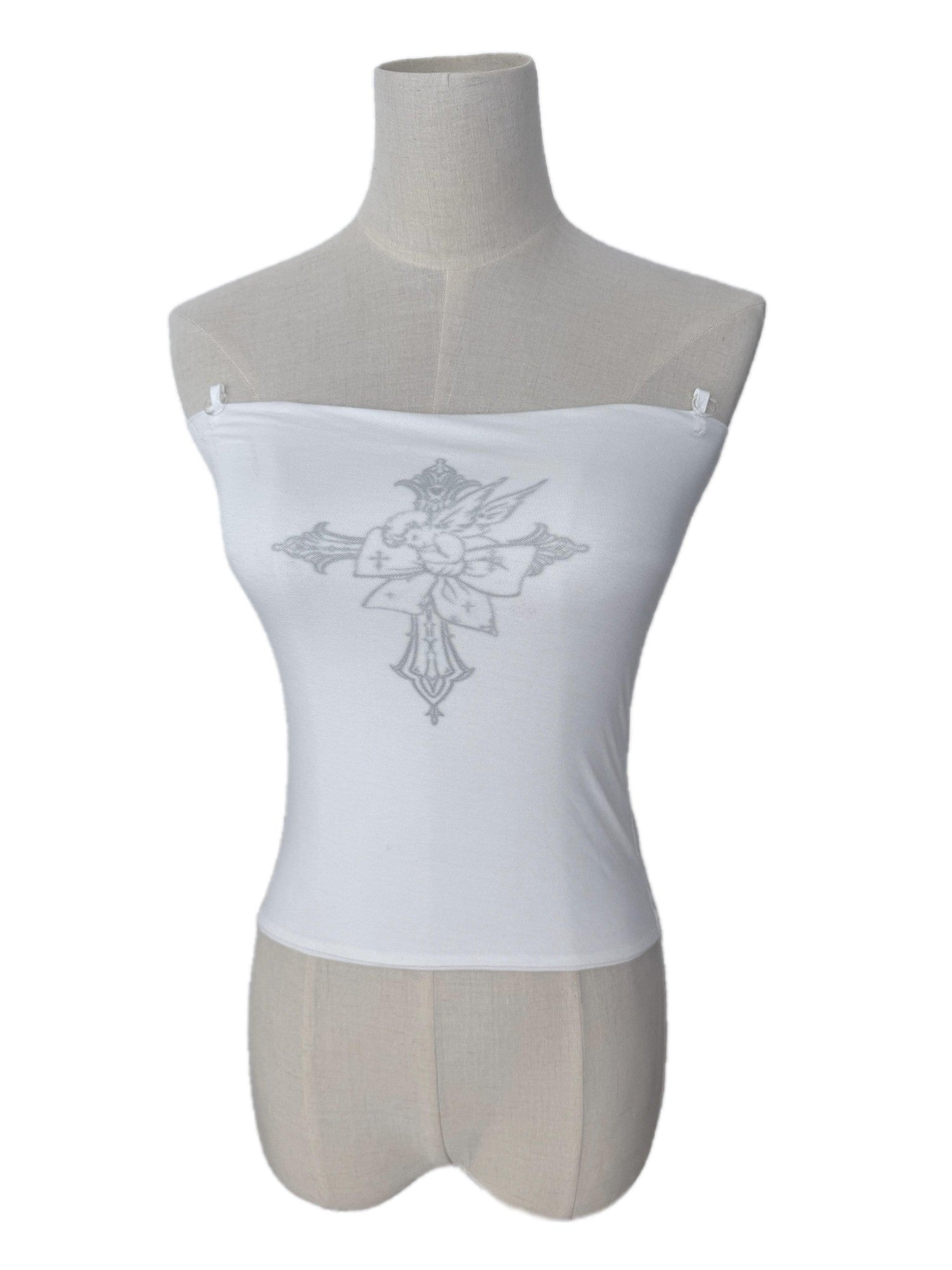 FinderMond FM Winged Cross Angel Print Cap Flutter Sleeve Strap Women&