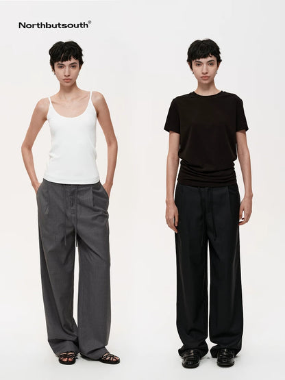 Fine Wool Drawstring Trousers with Relaxed Fit