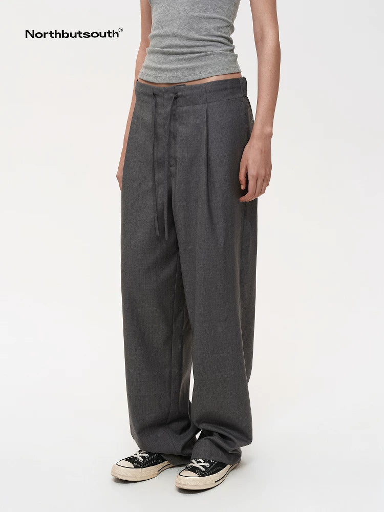 Fine Wool Drawstring Trousers with Relaxed Fit