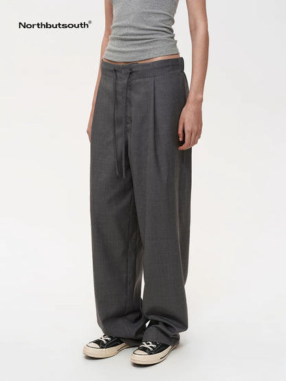 Fine Wool Drawstring Trousers with Relaxed Fit