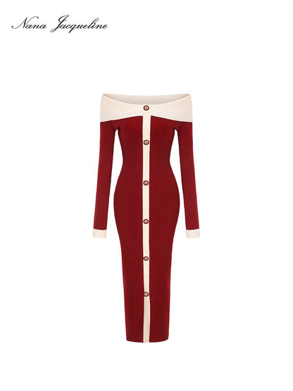 Fitted Off Shoulder Knit Dress for Women Holiday Party Dresses