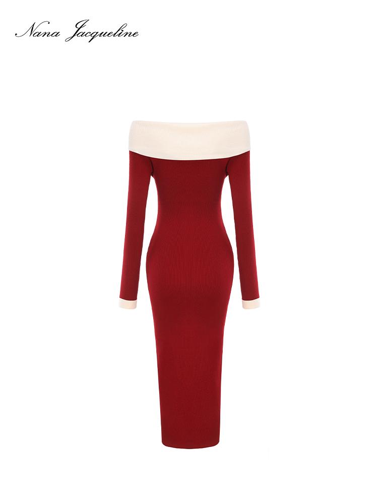 Fitted Off Shoulder Knit Dress for Women Holiday Party Dresses