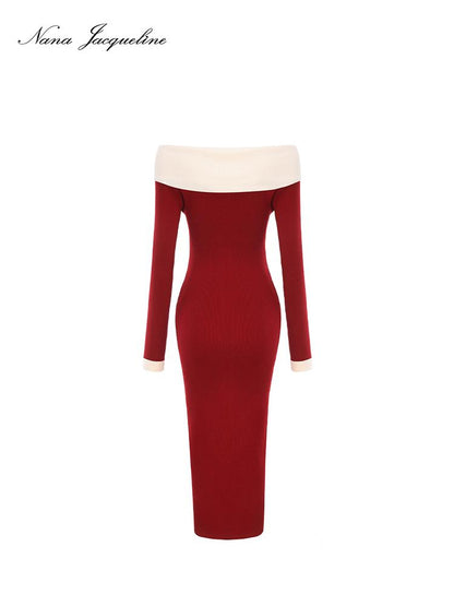 Fitted Off Shoulder Knit Dress for Women Holiday Party Dresses