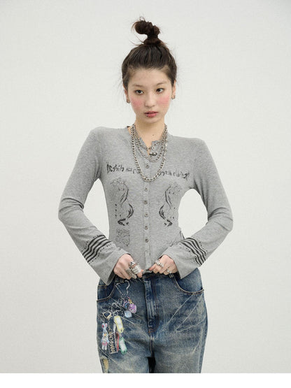 Flared Sleeve Slim Fit Knit Cardigan