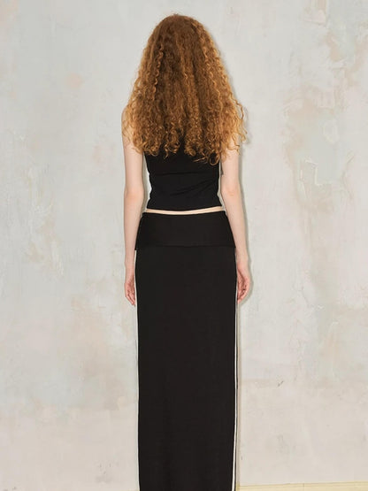 DIDDI MODA Flip Waist Bow Jacquard Knit Skirt