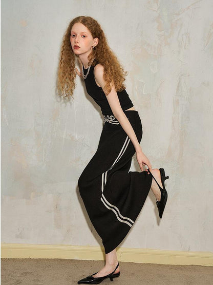 DIDDI MODA Flip Waist Bow Jacquard Knit Skirt