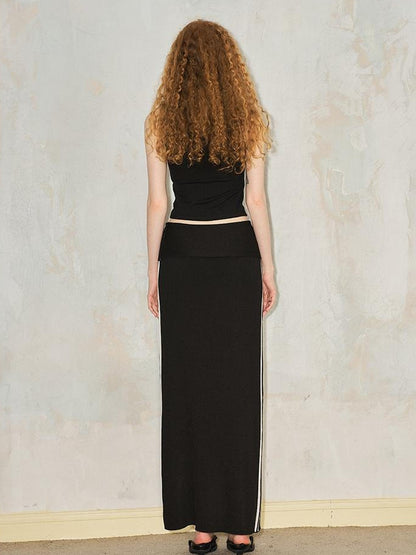 DIDDI MODA Flip Waist Bow Jacquard Knit Skirt