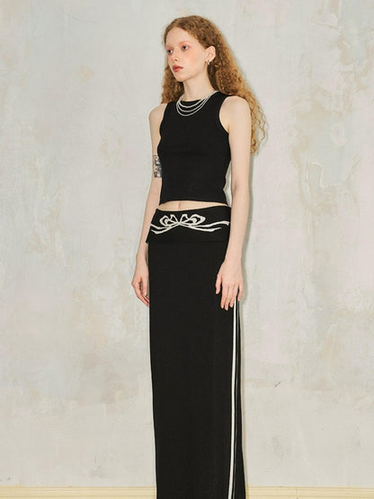 DIDDI MODA Flip Waist Bow Jacquard Knit Skirt