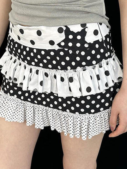 Ttsunami Flirty Summer Dot Print Layered Ruffle Skirt With Shorts Dresses
