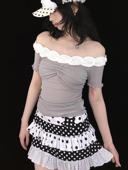 Ttsunami Flirty Summer Dot Print Layered Ruffle Skirt With Shorts Dresses