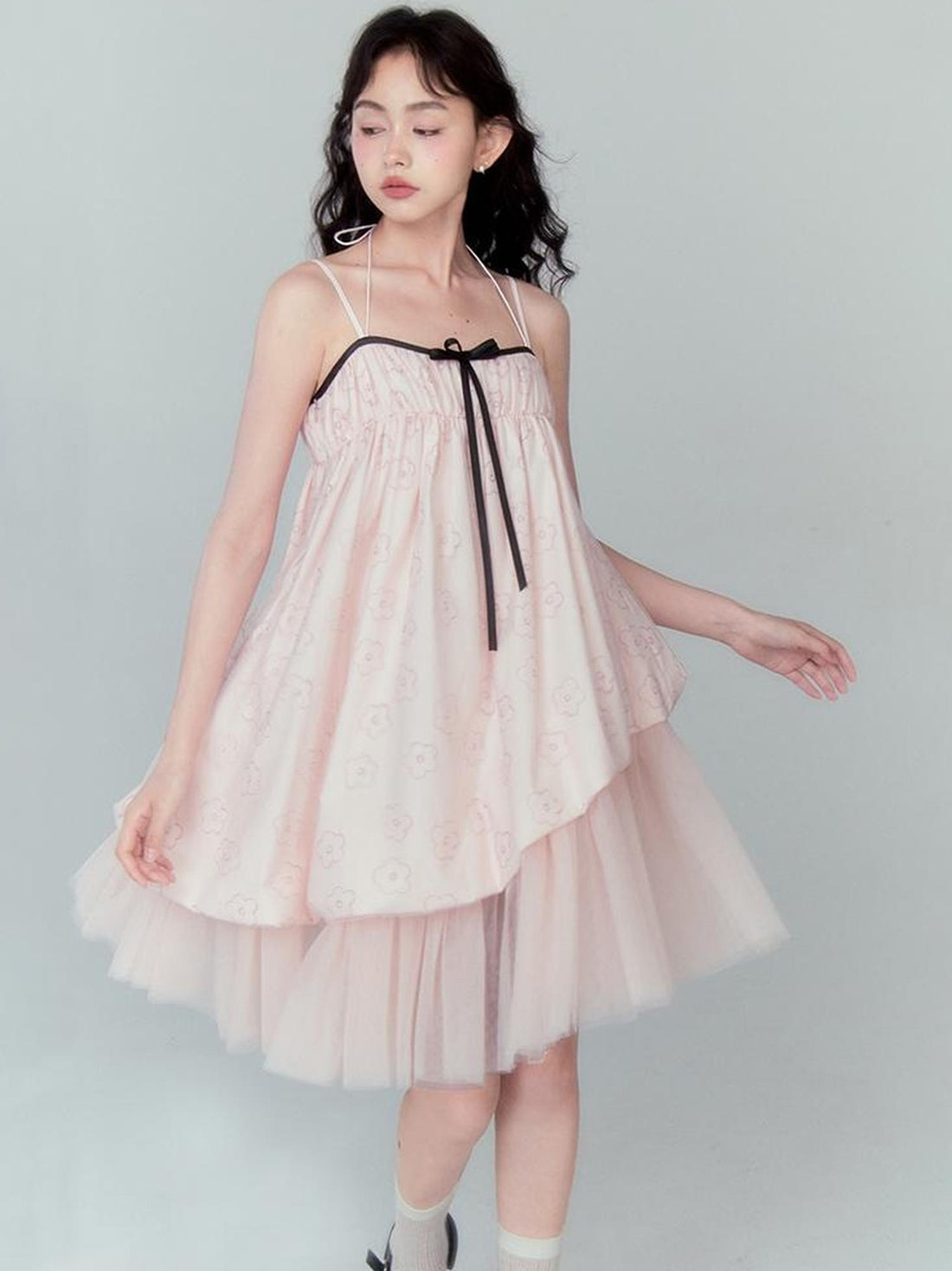 DIDDI MODA Floral Bloom Sheath Dress With Layered Tulle Hem