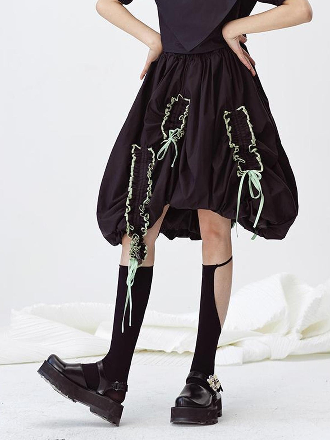 DIDDI MODA Floral Contrast Hem Asymmetrical Ruffle Midi Skirt