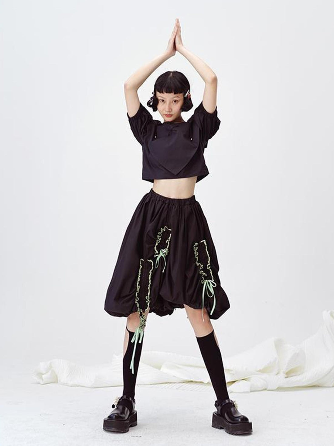 DIDDI MODA Floral Contrast Hem Asymmetrical Ruffle Midi Skirt