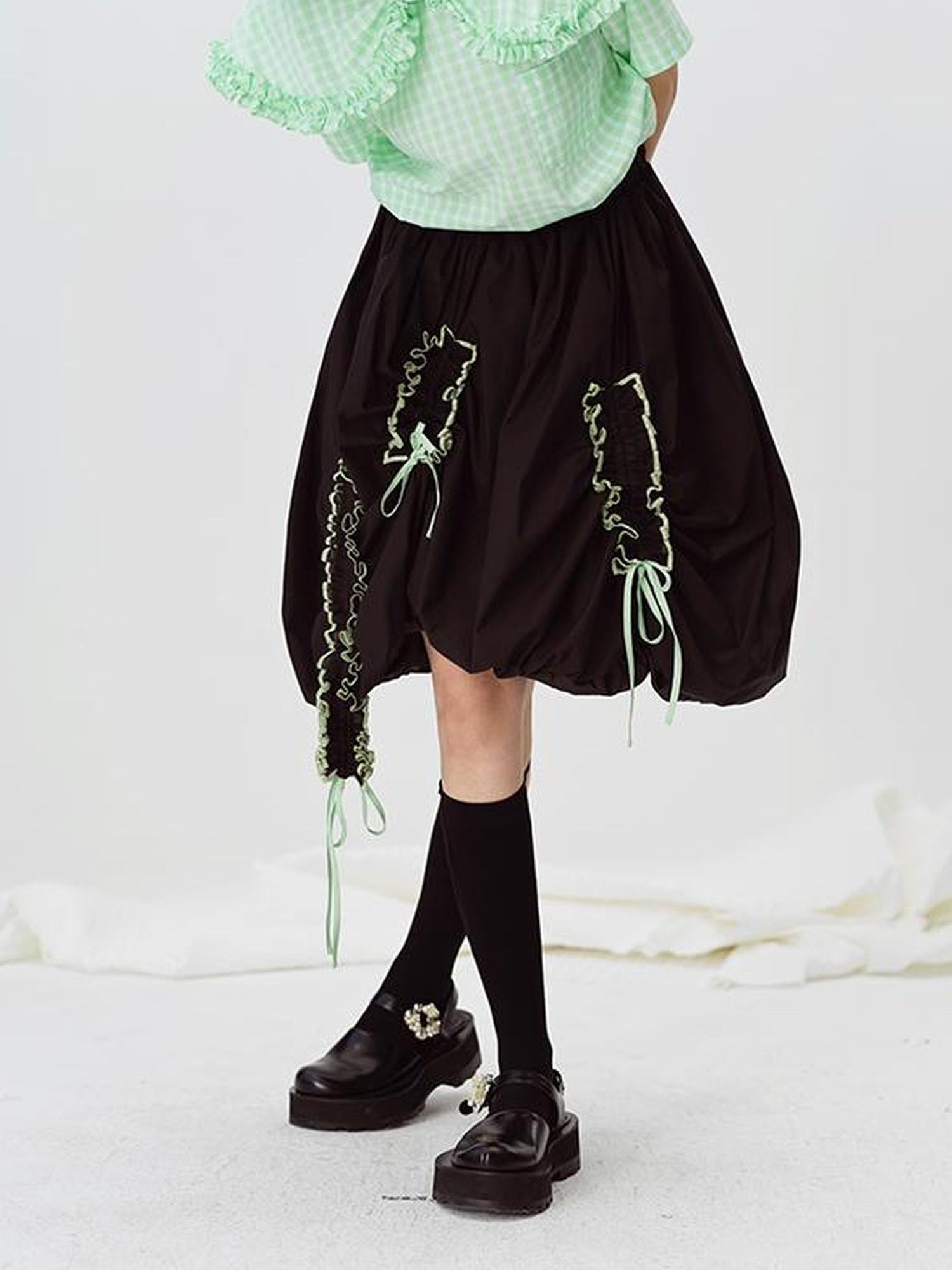 DIDDI MODA Floral Contrast Hem Asymmetrical Ruffle Midi Skirt