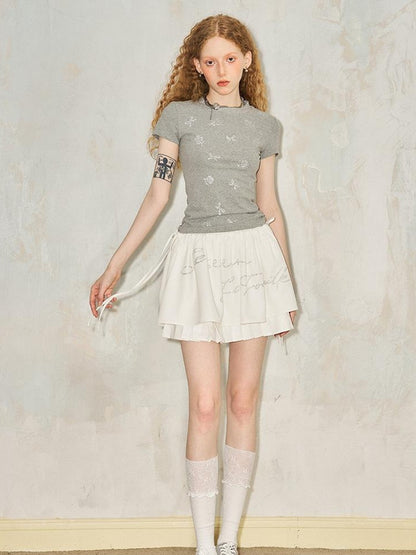 DIDDI MODA Floral Crystal Bow Slim Fit Tee