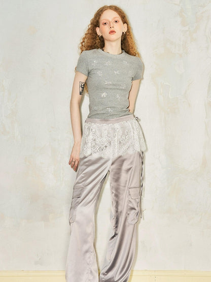 DIDDI MODA Floral Crystal Bow Slim Fit Tee