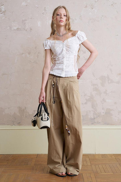 Floral Cutout Crop Top With Drawstring Waist Matching Shorts Pants Set