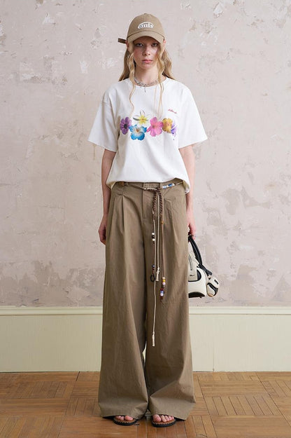 Floral Cutout Crop Top With Drawstring Waist Matching Shorts Pants Set