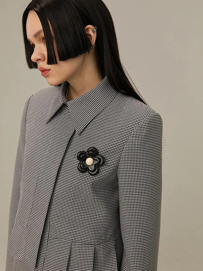 Floral Detachable Brooch Blazer Skirt Set