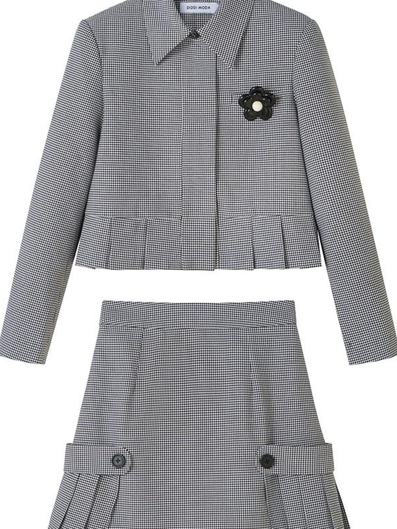 DIDDI MODA Floral Detachable Brooch Blazer Skirt Set