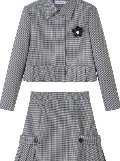 DIDDI MODA Floral Detachable Brooch Blazer Skirt Set