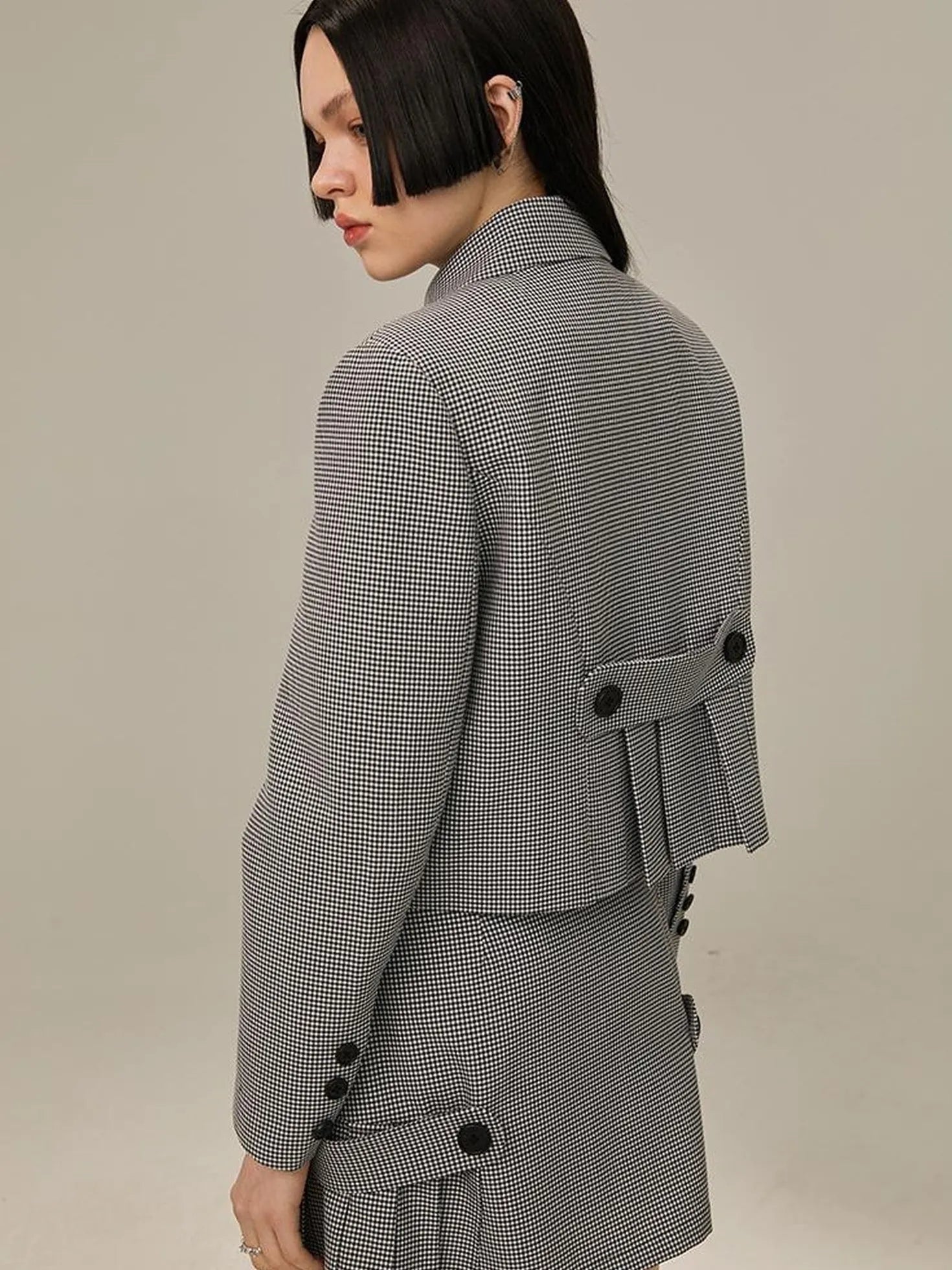 Floral Detachable Brooch Blazer Skirt Set