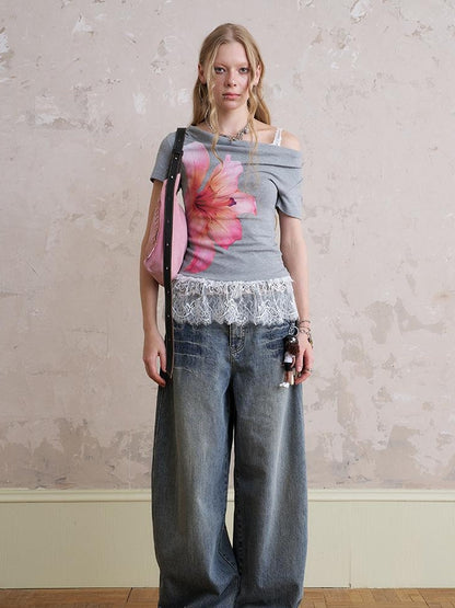 DIDDI MODA Floral Drape Neck Tee