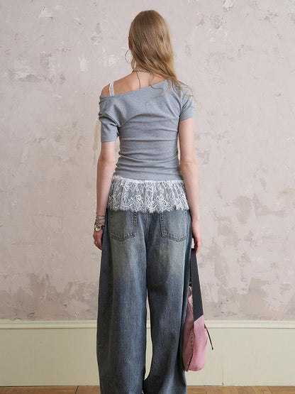 DIDDI MODA Floral Drape Neck Tee