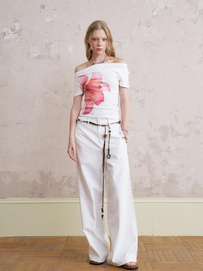 DIDDI MODA Floral Drape Neck Tee