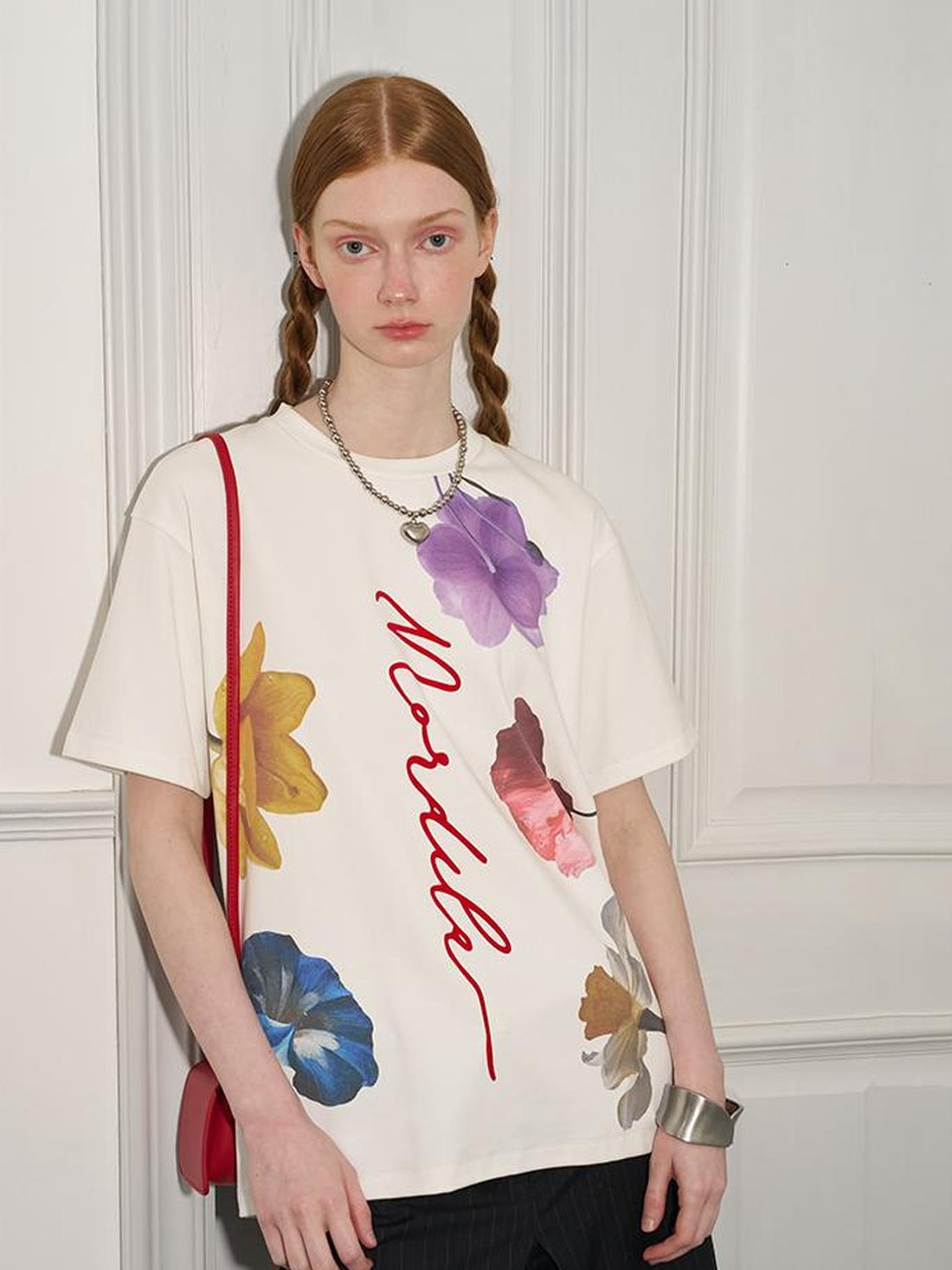 DIDDI MODA Floral Flock Abstract Letter Print Summer T Shirt