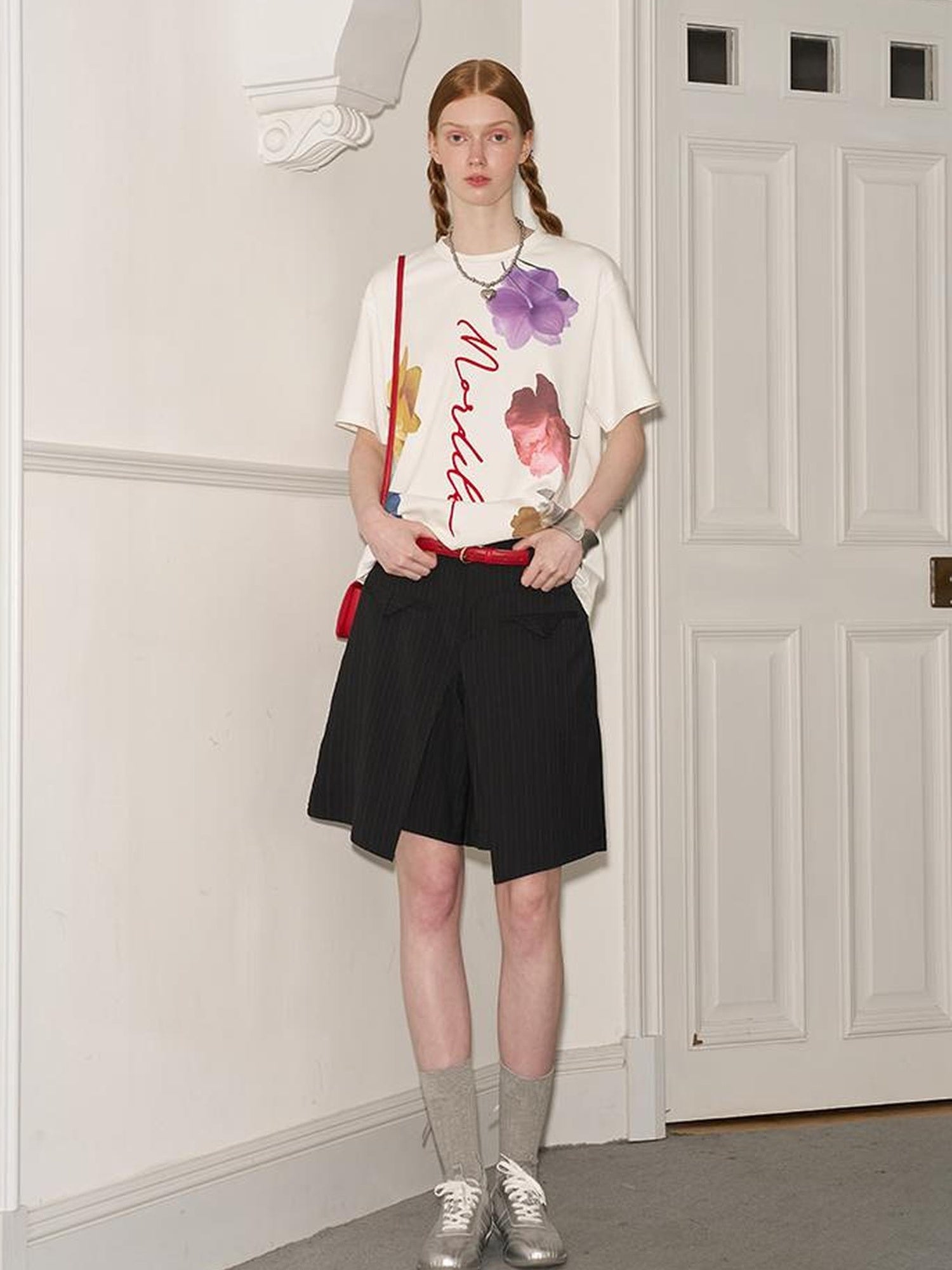 DIDDI MODA Floral Flock Abstract Letter Print Summer T Shirt