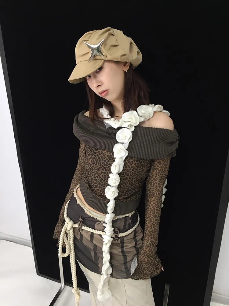 Floral Knit Fringe Scarf Shawl Wrap