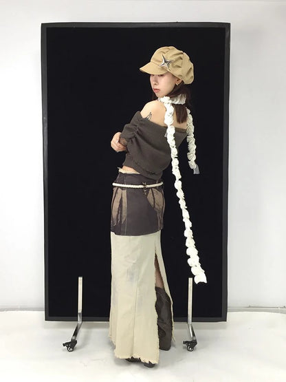 Floral Knit Fringe Scarf Shawl Wrap