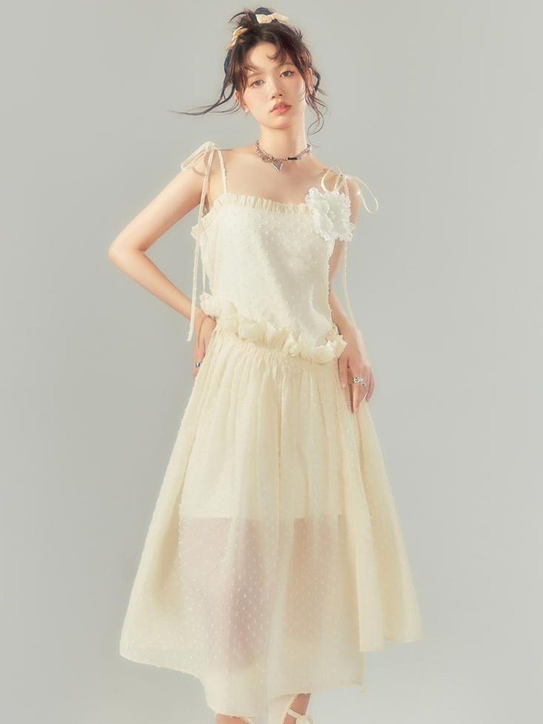 DIDDI MODA Floral Lace A Line Mini Dress With Ruffles