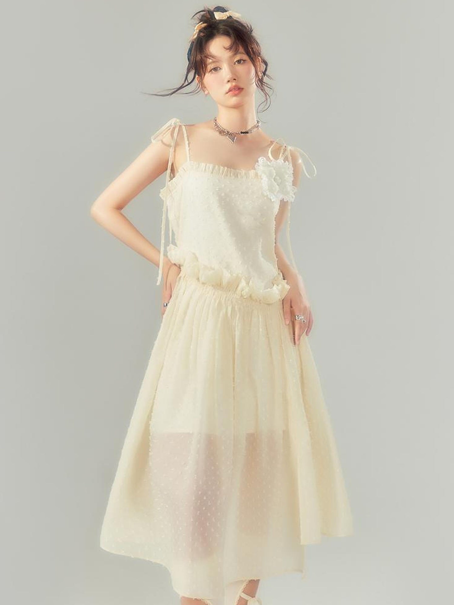DIDDI MODA Floral Lace A Line Mini Dress With Ruffles
