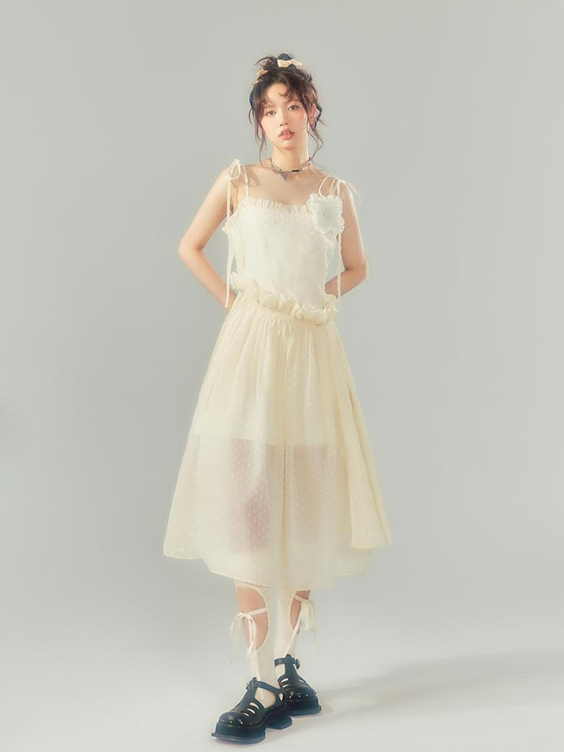 DIDDI MODA Floral Lace A Line Mini Dress With Ruffles