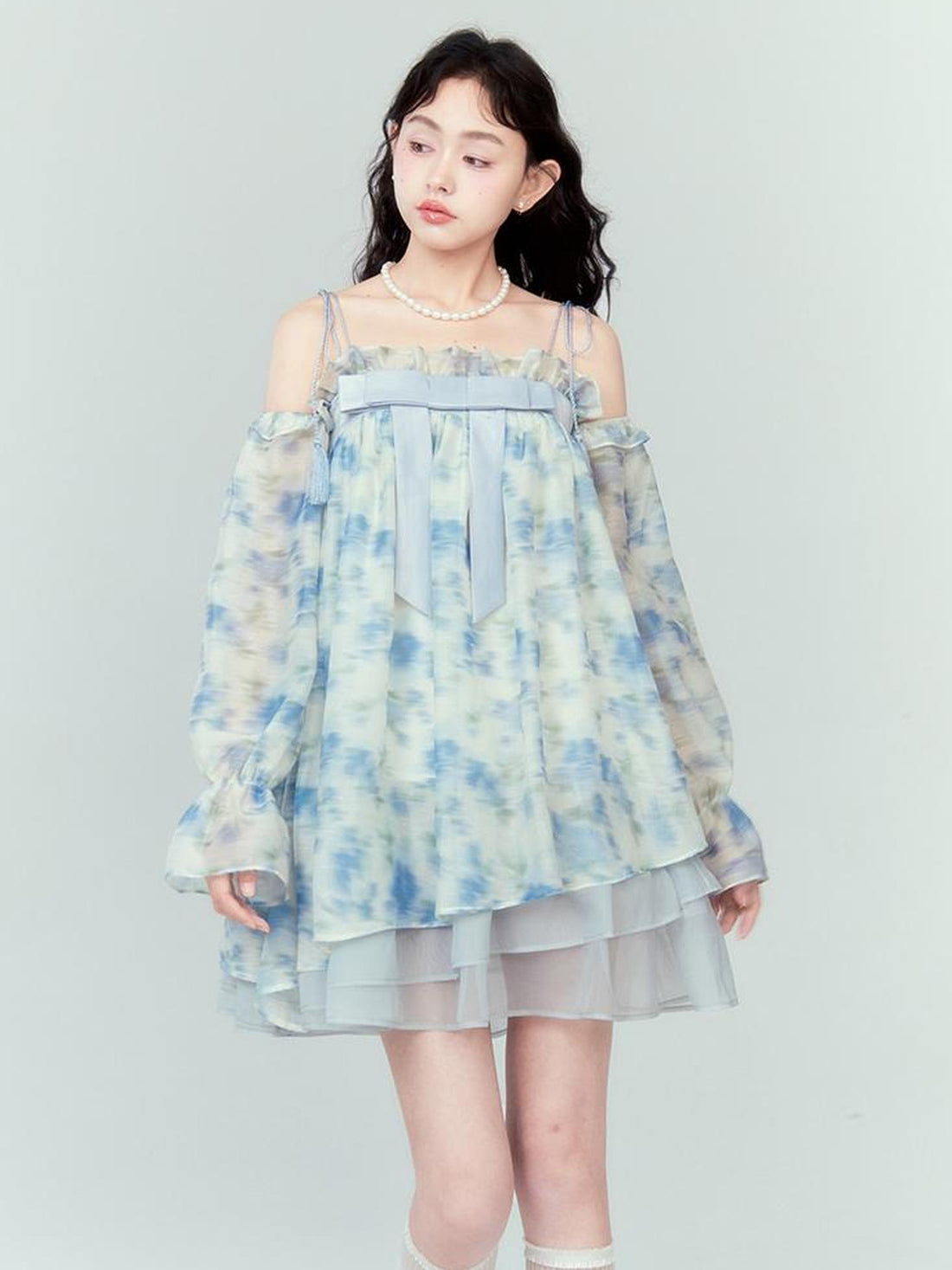 DIDDI MODA Floral Lace Bow Asymmetrical Hem Dress