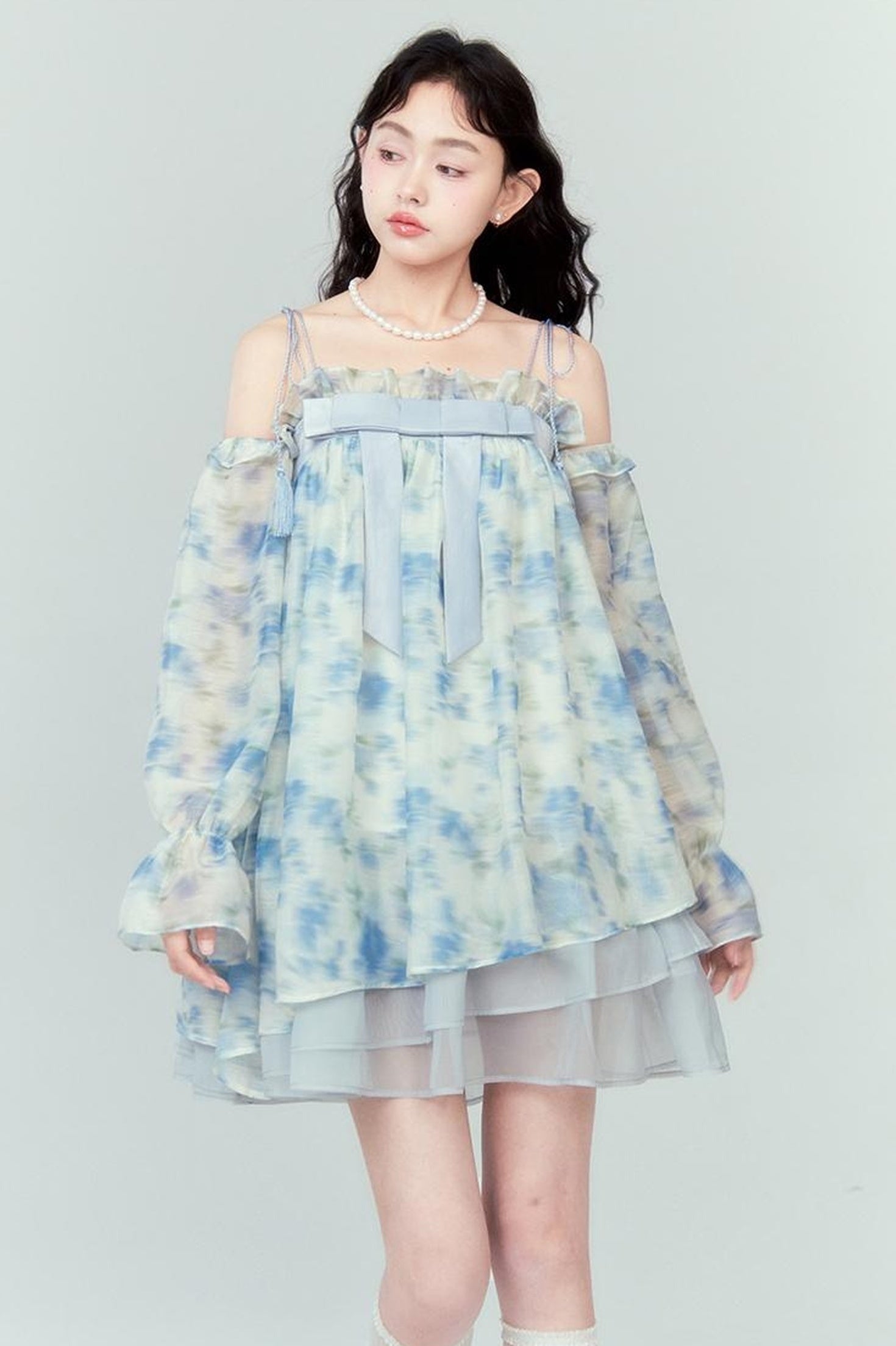 DIDDI MODA Floral Lace Bow Asymmetrical Hem Dress
