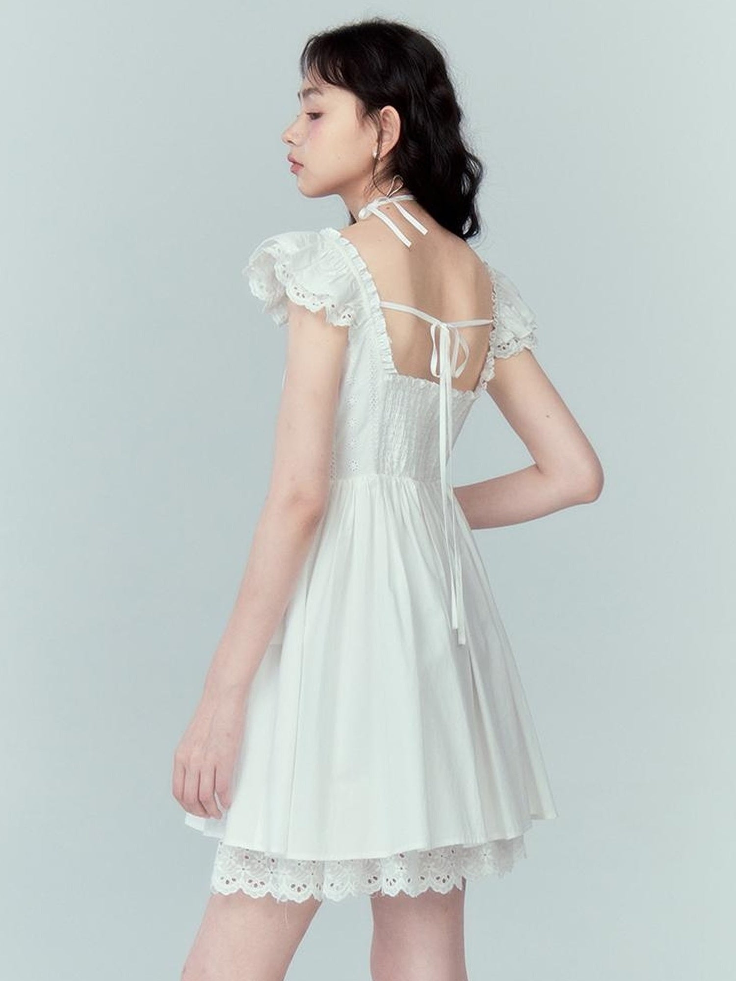 DIDDI MODA Floral Lace Flutter Sleeve A Line Dress
