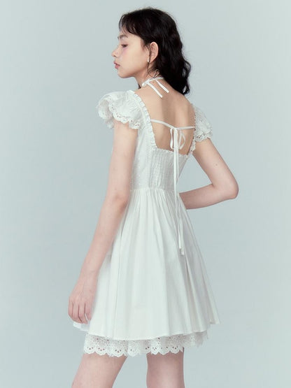 DIDDI MODA Floral Lace Flutter Sleeve A Line Dress