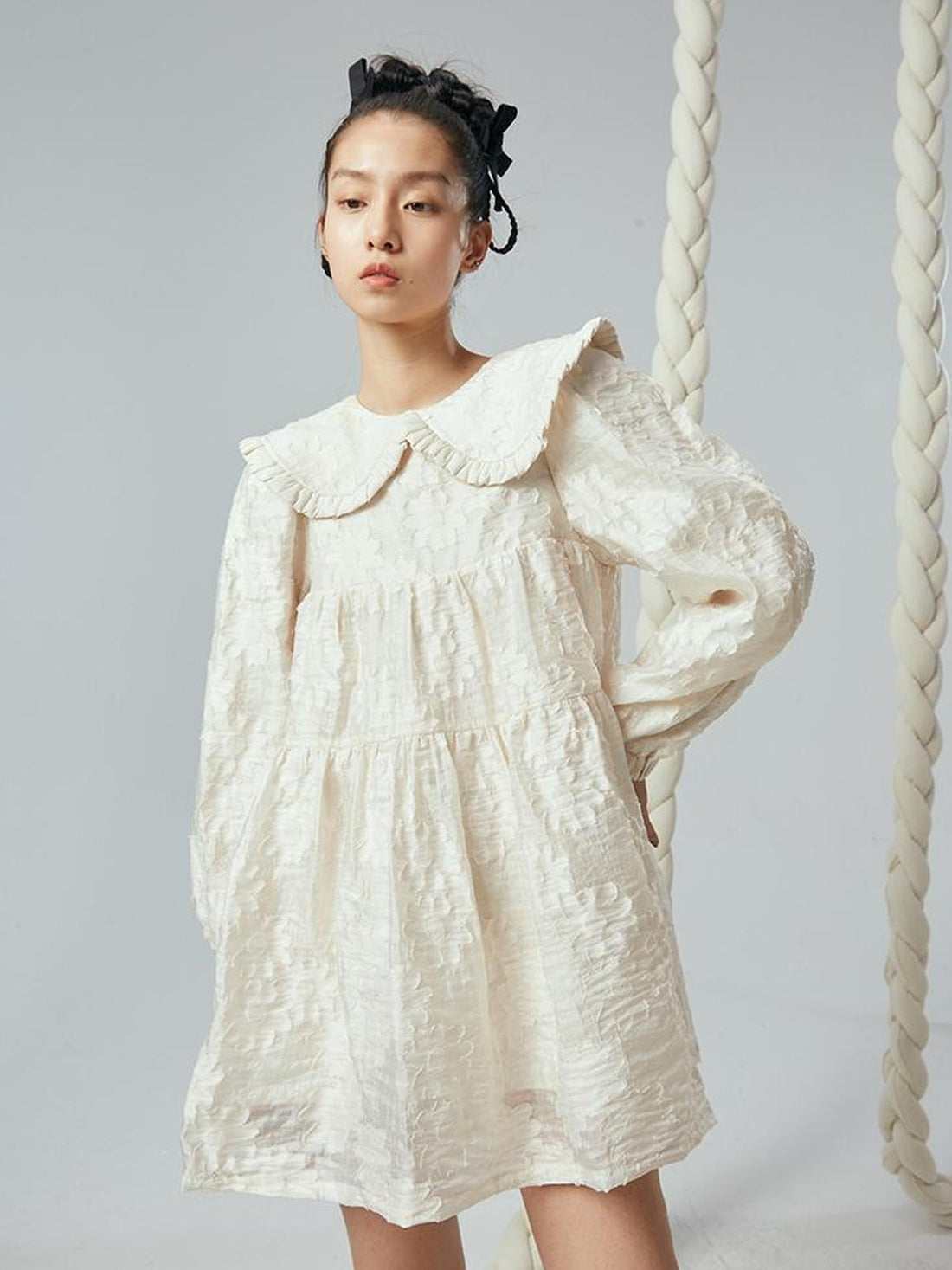 Floral Lace Peter Pan Collar A Line Dress